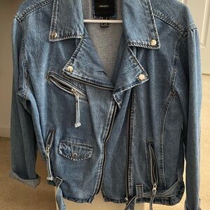 Forever 21 Blue Denim Moto Jacket